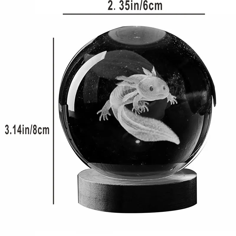 3D Axolotl Laser Engraved Crystal Ball Coloured Night Light,Girlfriend Classmate Wife Children Birthday Gift Home Decoration