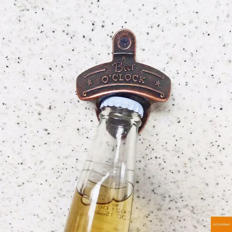 1Pc Beer O' Clock Bottle Opener Wall Mounted Hanging BBQ DIY Solid Beer Opener Tools Bar Decorative Corkscrew Kitchen Gadgets