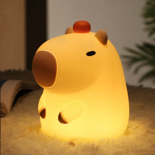 Cute Silicone Capybara Night Light Children'S Nightlight Gift USB Rechargeable Animal Touch Bedside Slepp Lamp Timing Function