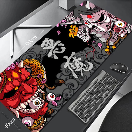 Game Mouse Pad Japanese Samurai Devil Mouse Pad Black Ghost Face Gamer Desk Pad Mouse Pad Carpet Accessories Table Pad